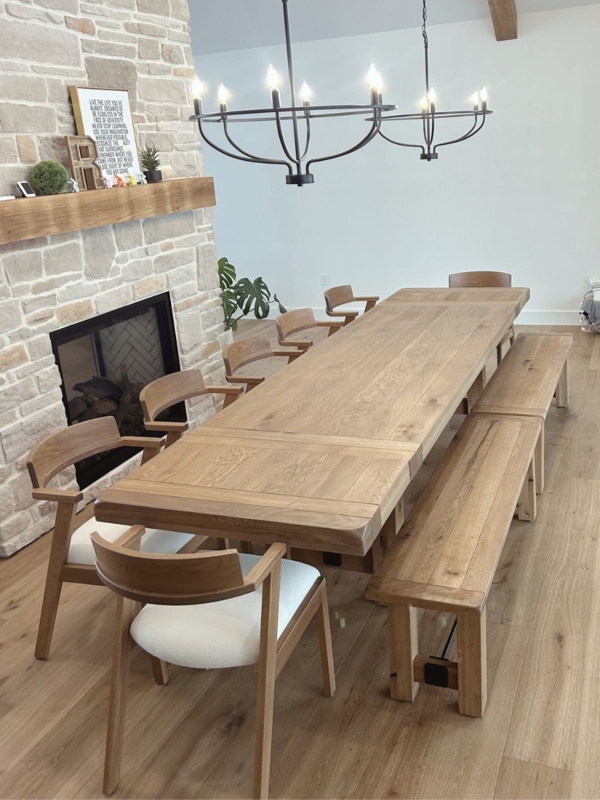 Trestle Dining Table with Benches and Chairs, Extra Large Farmhouse