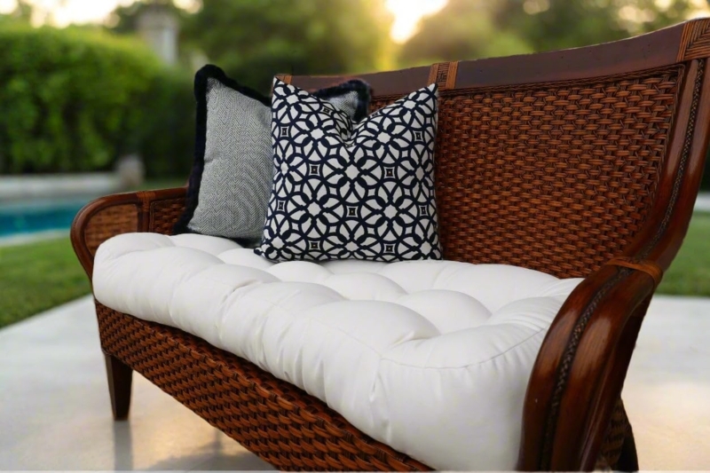 Tufted Bench Cushion in Navy and White Stripe - Coastal Patio Decor