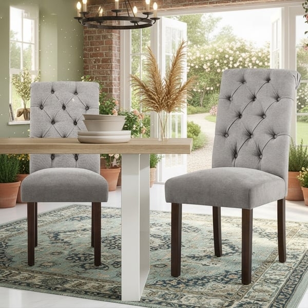 Tufted Upholstered Parsons Dining Chair, Linen Texture