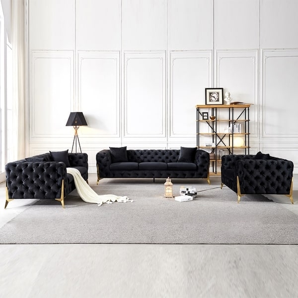 Tuxedo Loveseat Teal Velvet with Button Tufting and Gold Legs
