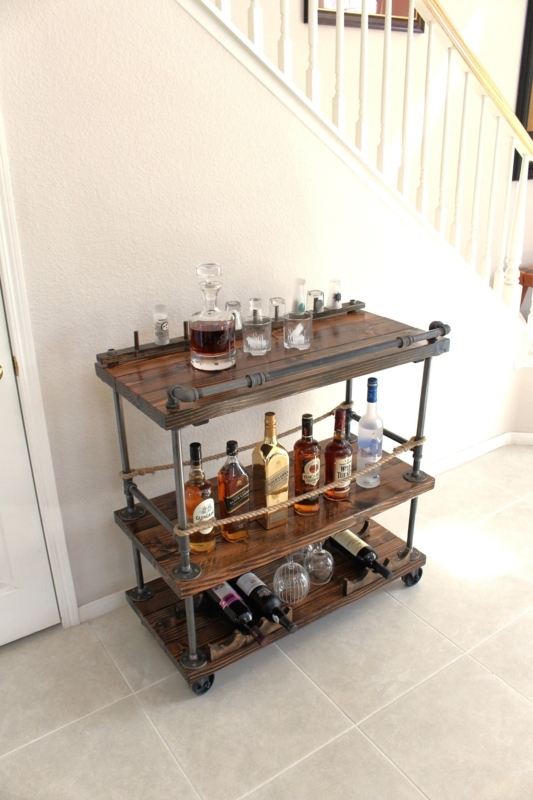 Two-Tier Industrial Serving Trolley, Pipe Frame, Locking Casters