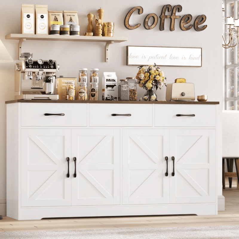 Two-Tone Farmhouse Sideboard with Recessed Panel Doors