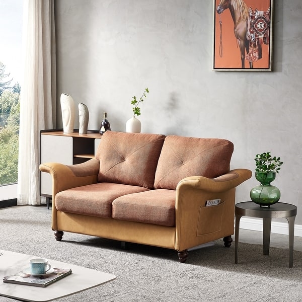 Two-Tone Loveseat with Storage Drawer and Folding Arms