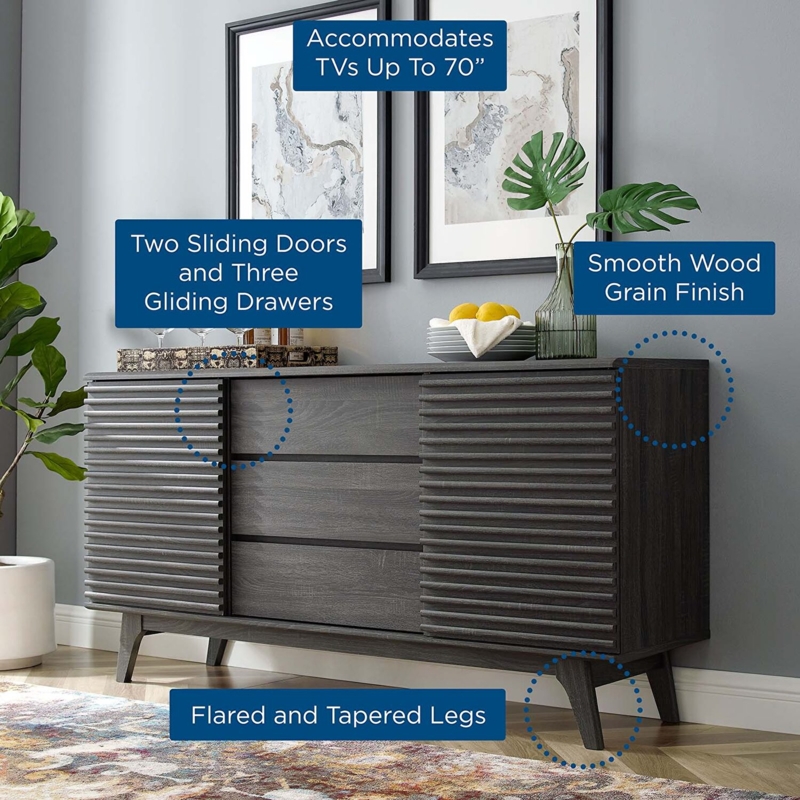 Two-Tone Mid-Century Sideboard with Slatted Sliding Doors