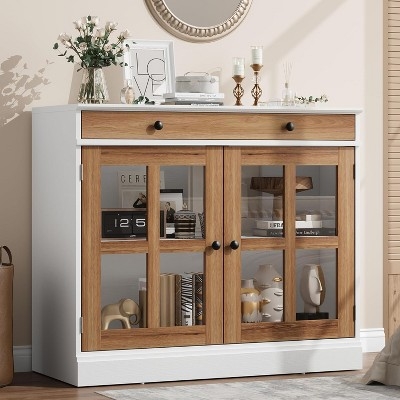 Two-Tone Sideboard with Fluted Glass Doors & Drawer