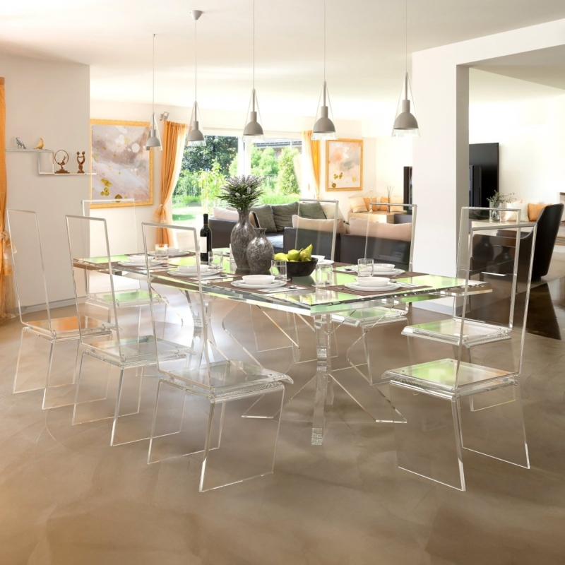 Ultra-Modern Dining Table Fully Transparent Acrylic Button Connectors