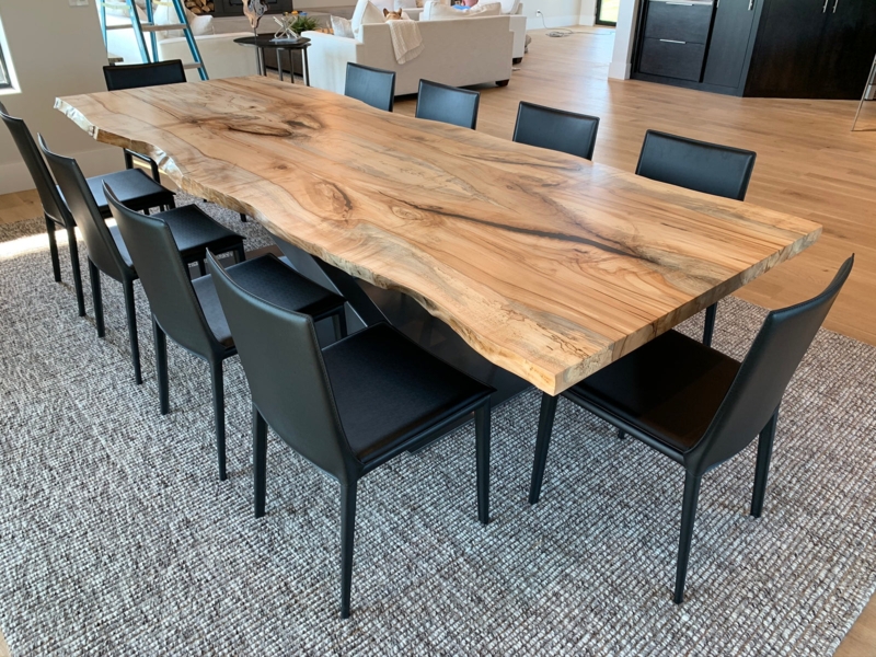 Unique Live Edge Dining Table with Dark Epoxy River Design