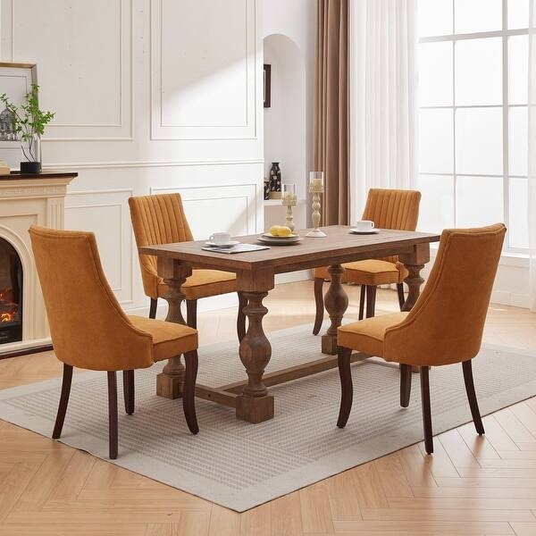 Upholstered Armless Dining Chair Curved Legs Winged Back