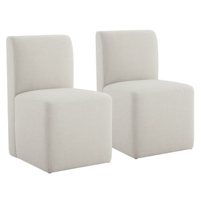 Upholstered Dining Chair Beige High Back with Caster Wheels