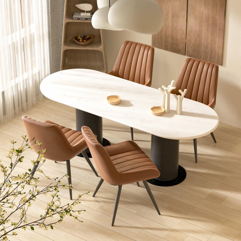 Upholstered Dining Chairs featuring Earthy Brown Tone and Curved Backs