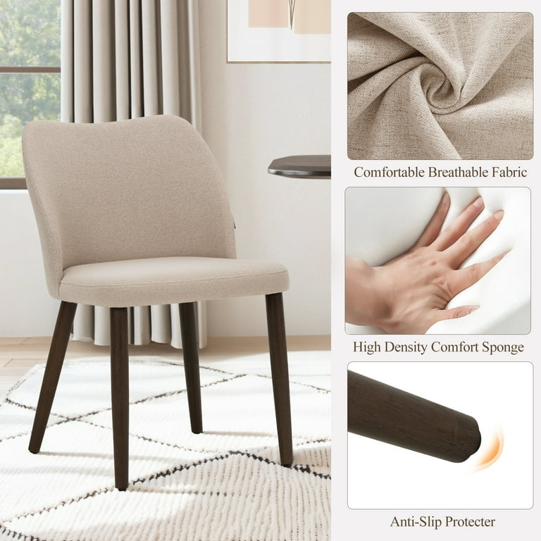Upholstered Dining Chairs Tapered Wood Legs Fabric Set