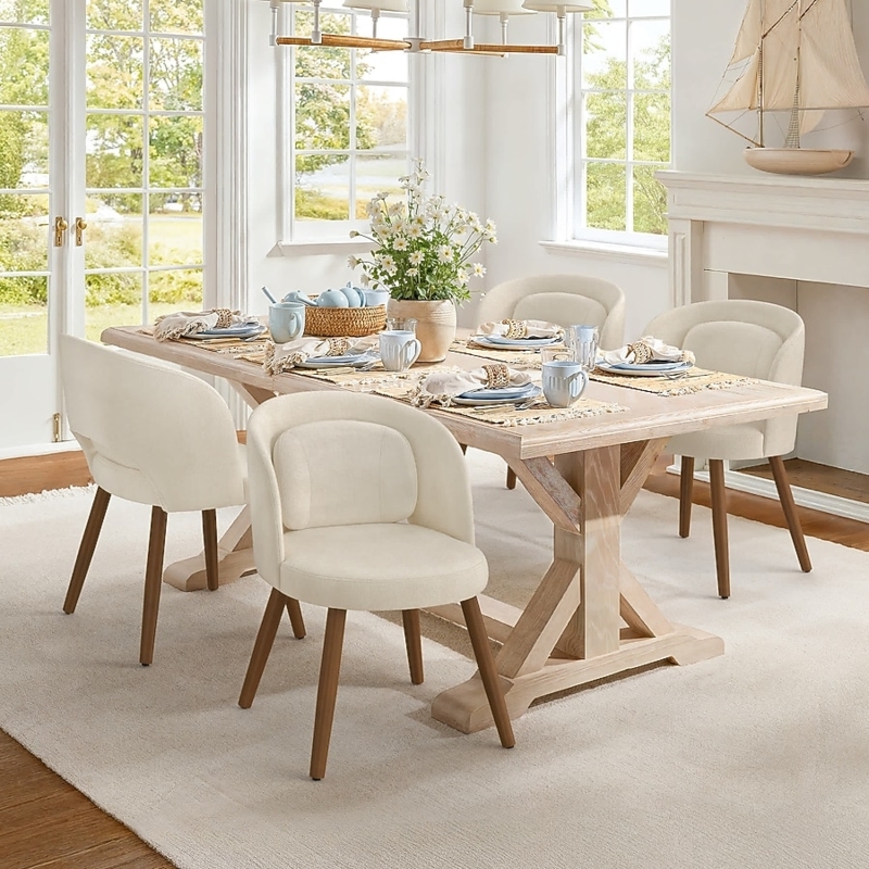 Upholstered Dining Chairs with Lumbar Pillow and Wood Legs