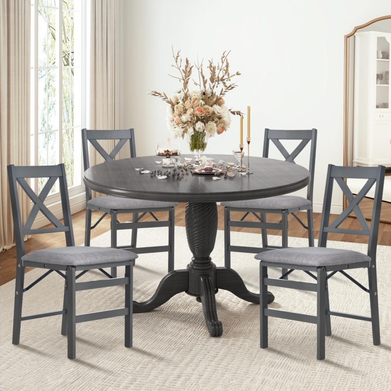 Upholstered Folding Dining Chairs with Wood Frame Set of 4