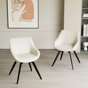 Upholstered Kitchen Chairs with Arms, Beige Swivel Curved Back