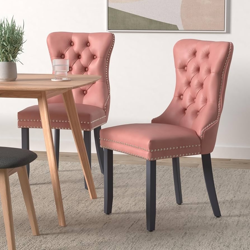 Upholstered Wingback Dining Chairs Tufted Back Silver Accents