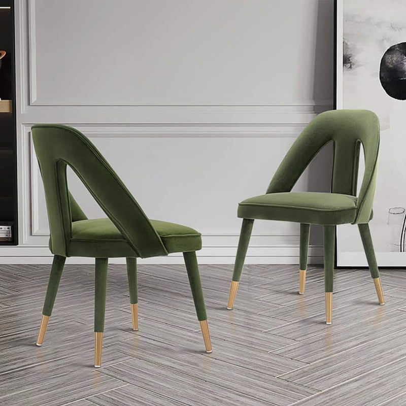 Velvet Dining Chair Barrel Back Black Metal Legs Tapered