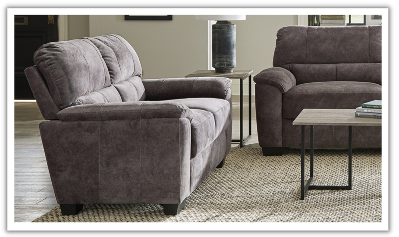 Velvet Loveseat in Charcoal Gray with Tapered Wooden Legs