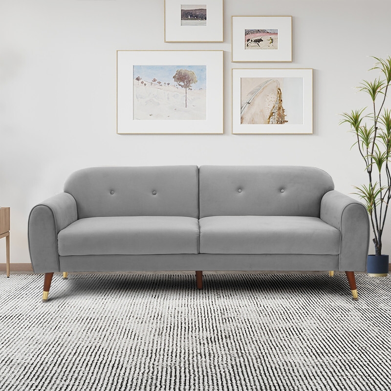 Velvet Transitional Loveseat with Rolled Arms and Button Tufting