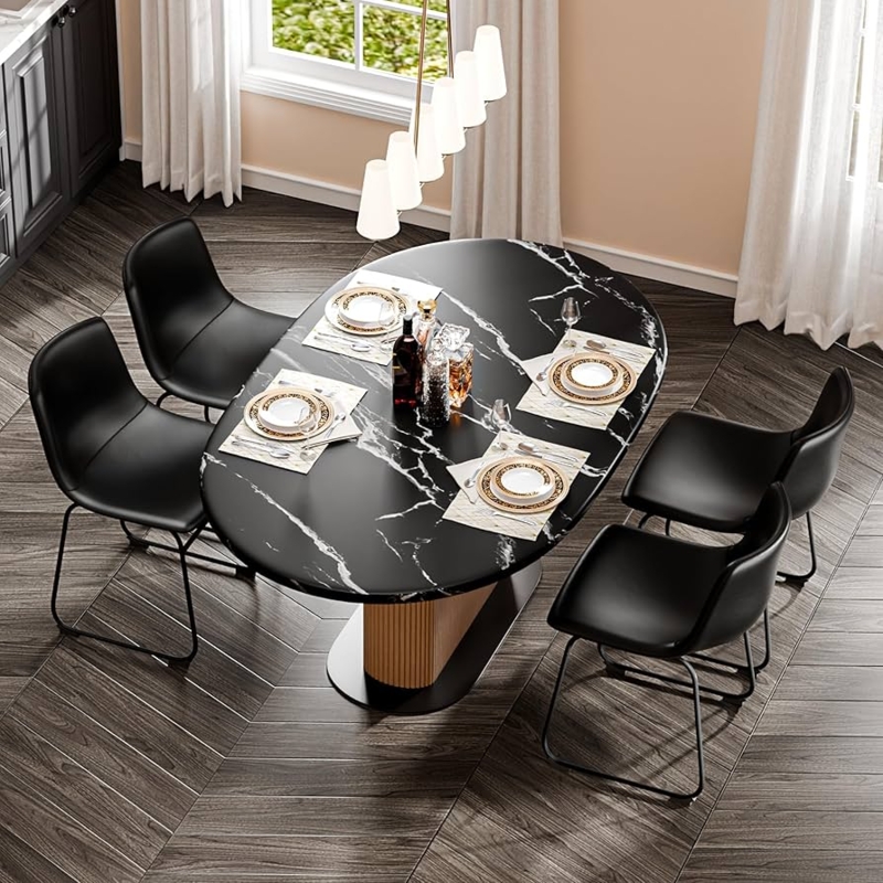 Vertical Channel Stitched Dining Chairs in Black Faux Leather