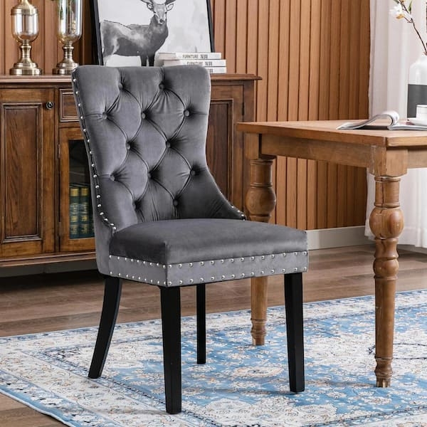 Vertical Channel Tufted Velvet-Like Dining Chairs Set of 2