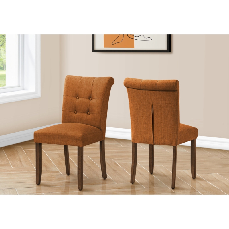 Vibrant Orange Upholstered Dining Chair featuring Flared Back Legs