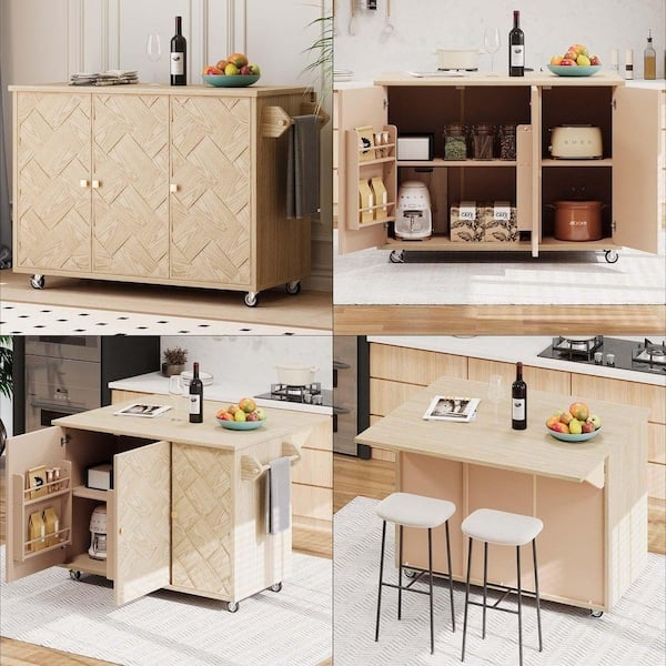 Vibrant Yellow Kitchen Island with Semi-Gloss Finish & Drop Leaf Top