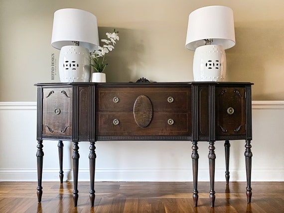 Victorian Buffet in Dark Wood with Mirrored Backsplash and Eight Legs
