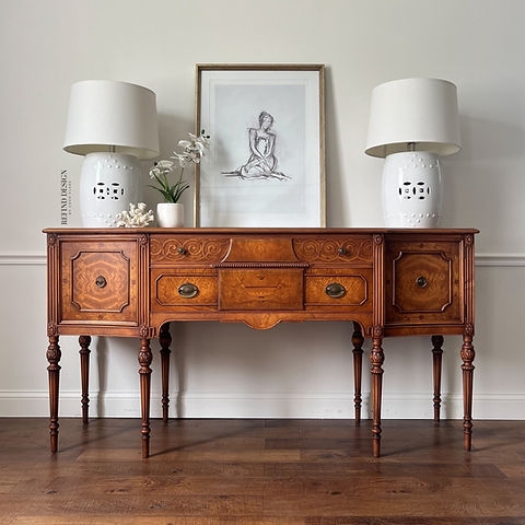 Victorian Style Sideboard in Distressed Teal Finish with Lion Carvings