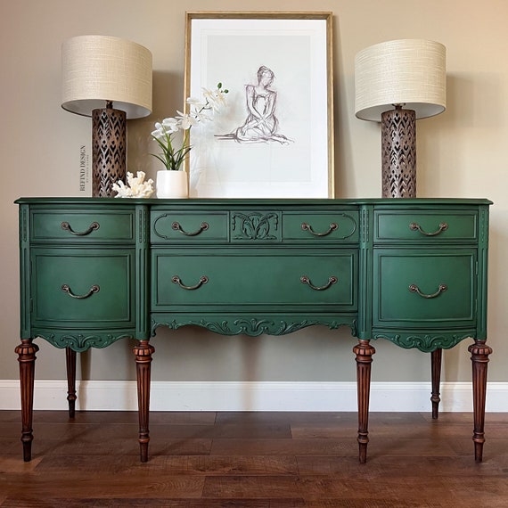 Victorian Style Storage Cabinet Ornate Glass Doors Vintage