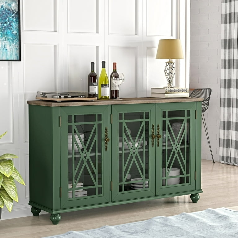 Vintage Green Dining Room Sideboard Arched Wood Top