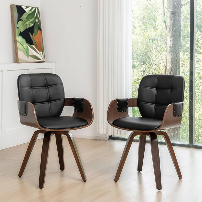 Walnut Bentwood Dining Chairs, Coffee Brown Swivel Seat Retro Style
