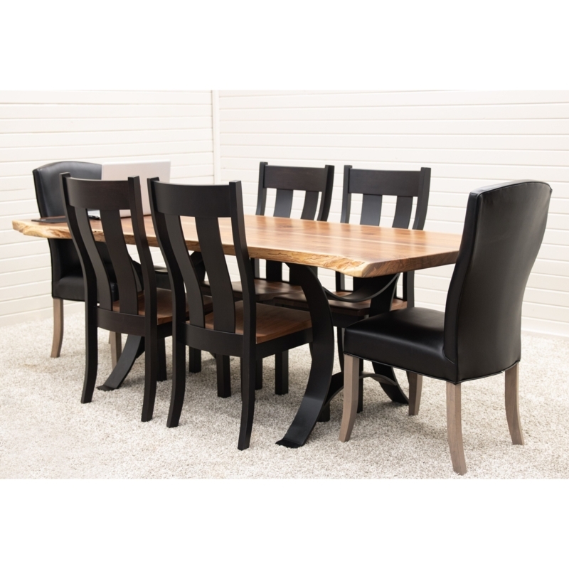 Walnut Dining Chair Metal Frame Contoured Seat Rustic Industrial