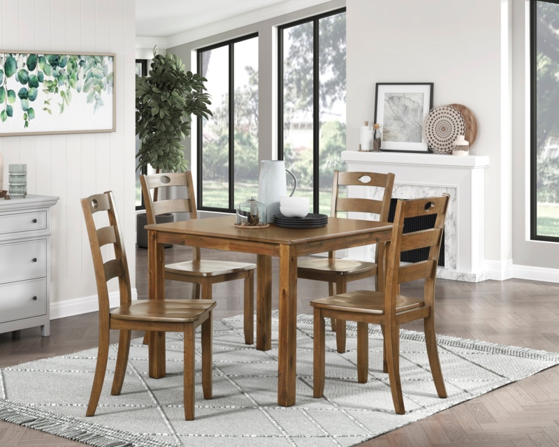 Walnut Dining Set, Round Table, X-Back Chairs, Upholstered Seats