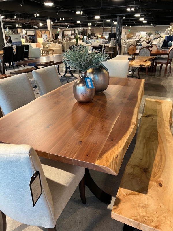 Walnut Dining Table Live Edge X-Frame Trestle Base Satin Finish