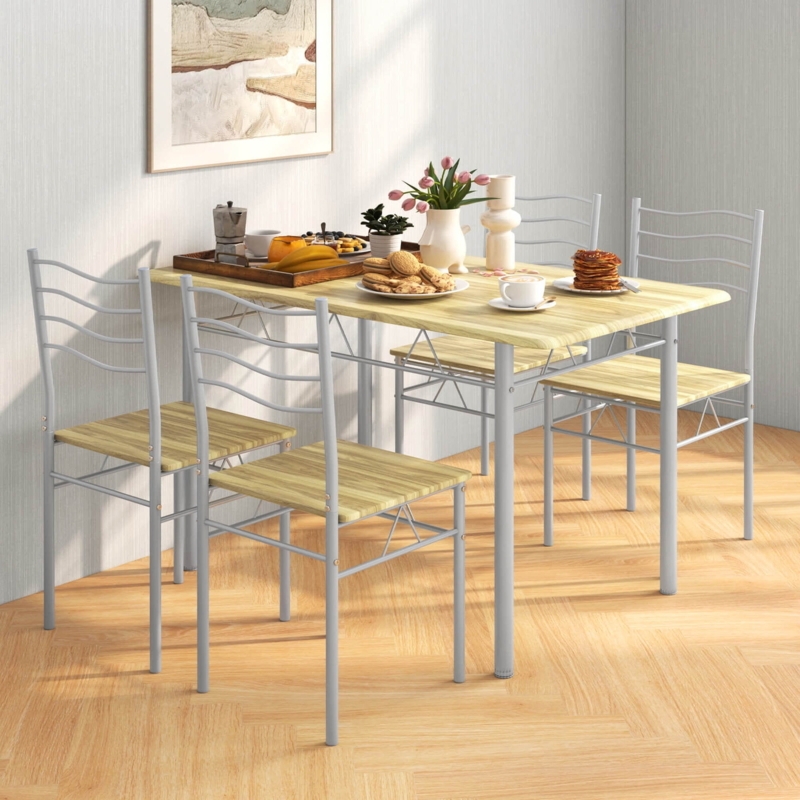 Walnut Finish 5-Piece Dining Set with Cross Brace Support