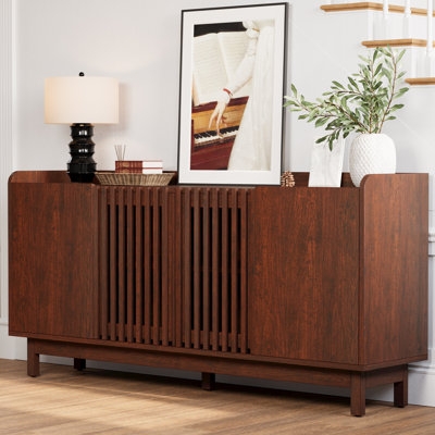 Walnut Sideboard with Grille Doors, Mid-Century Modern Style