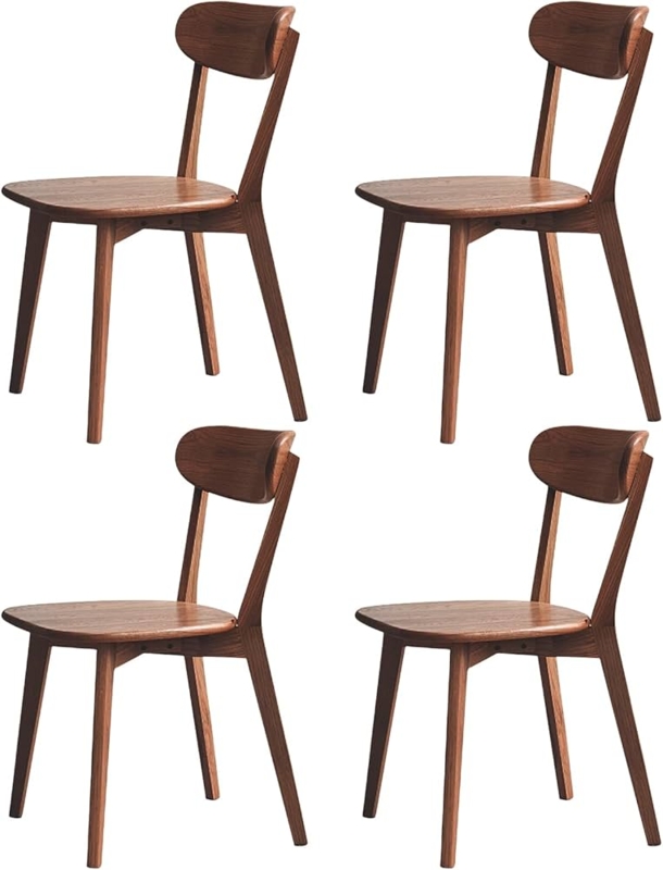 Walnut Wood Dining Chairs with Curved Wrap-Around Backrest