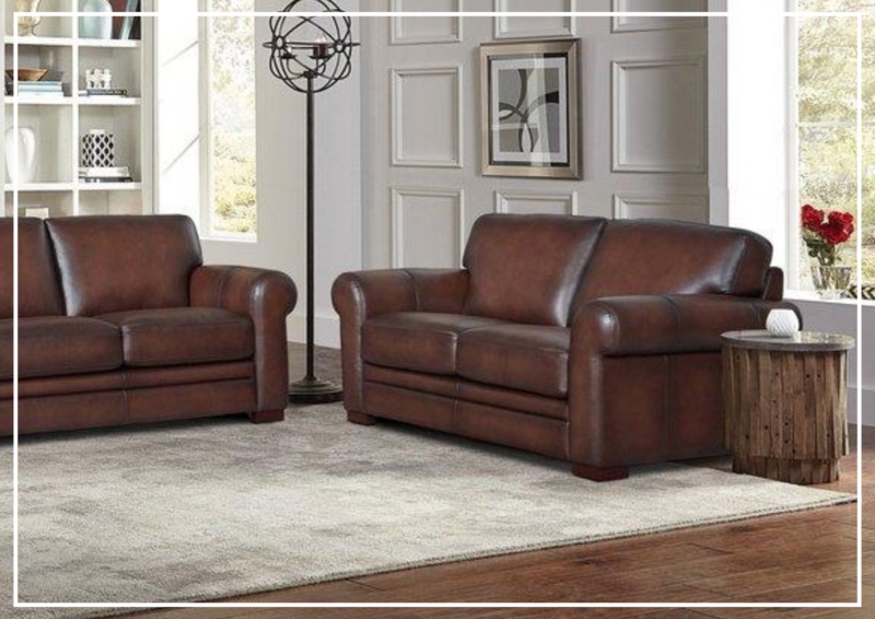 Warm Cognac Loveseat Sofa, Rolled Arms, Tapered Legs, Classic Style
