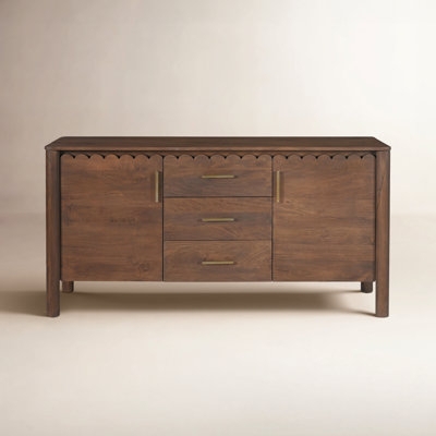 Warm Wood Buffet with Fretwork Panels and Slatted Doors