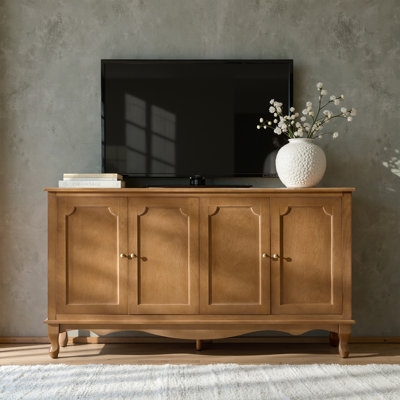 Warm Wood Sideboard featuring Recessed Door Panels and Slim Pulls