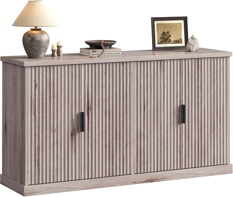 Washed Gray Fluted Buffet Cabinet with Tapered Splayed Legs