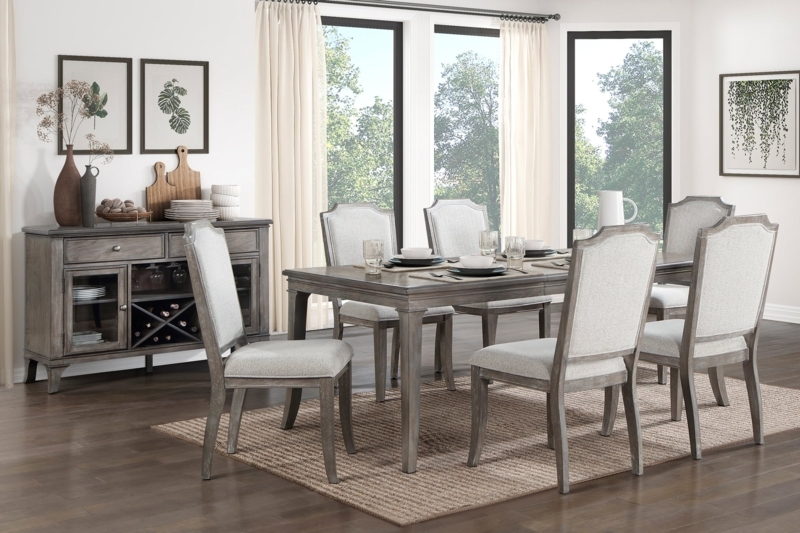 Weathered Gray Dining Set Trestle Base Slatted Back 7 Piece