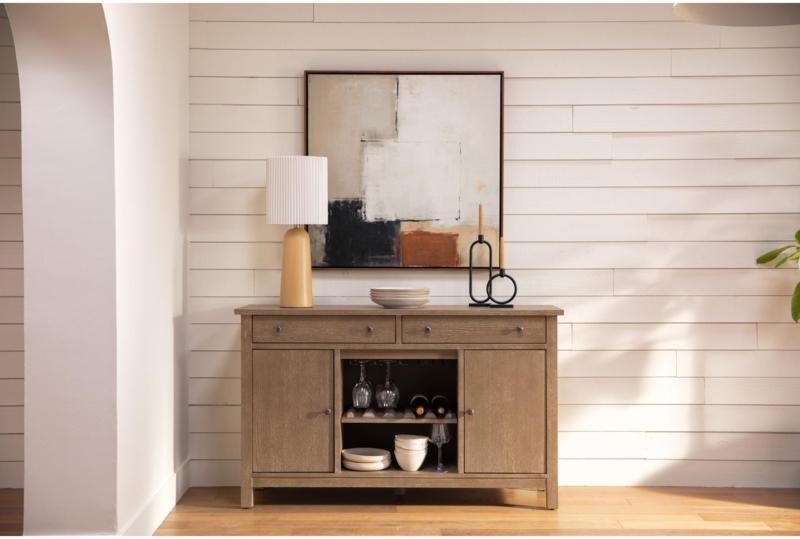 Weathered Gray Sideboard with Slatted Door Texture