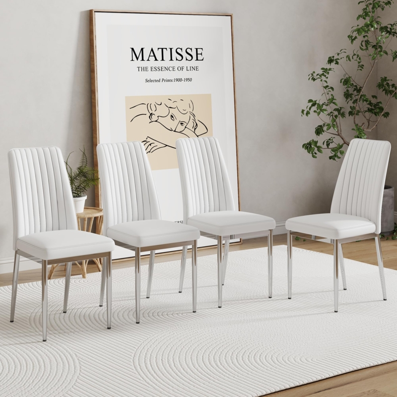 - WEKEOT White Dining Chairs Set of 4 Modern Kitchen Chairs Set  PU Leather Chair with Chrome Legs Armless Upholstered Chair for Dinner  Room, Waiting Room(Set of 4, White) - Dining