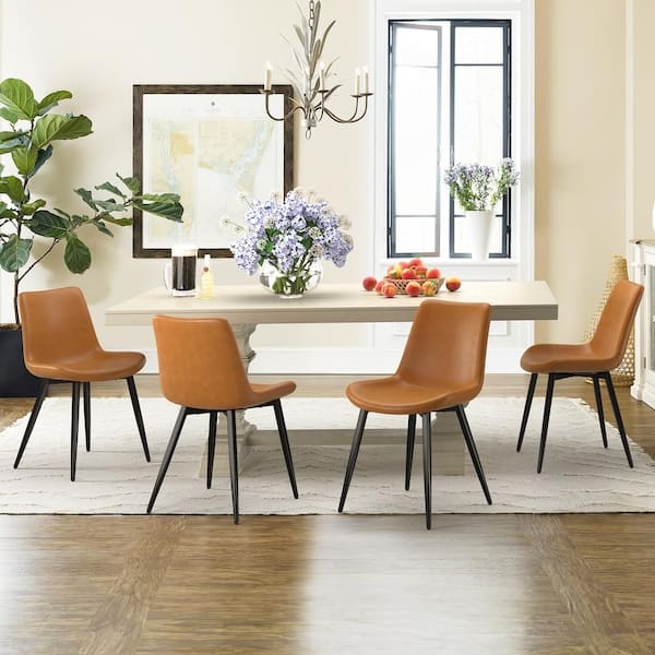 Whiskey Brown Bentwood Back Dining Chairs with Black Metal Legs