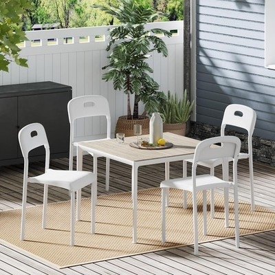 White Dining Chair Set Stackable Open Back Tapered Legs Minimalist
