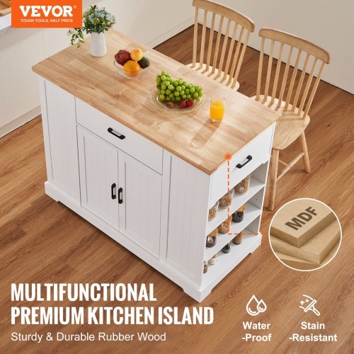 White Farmhouse Kitchen Cart Open Slatted Shelves Wood Top