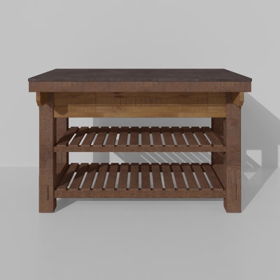 White Farmhouse Kitchen Island Storage With Veined Stone Look Top