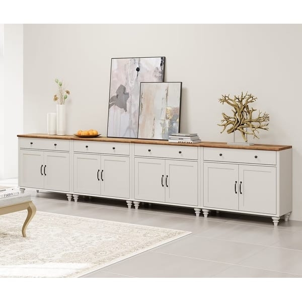 White Farmhouse Sideboard with Beadboard Details & Four Doors