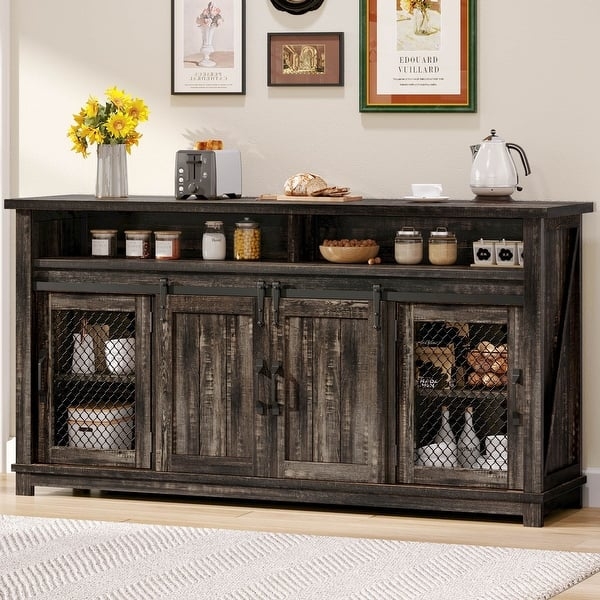 White Farmhouse Sideboard with Sliding Barn Doors